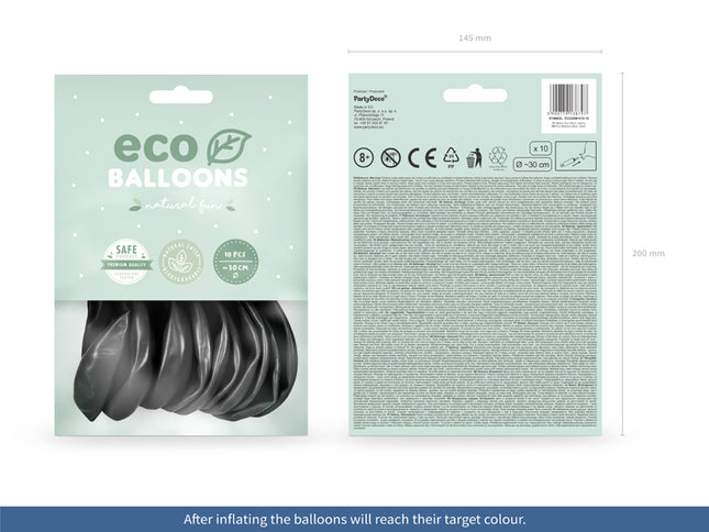 "Eco" balionai 26 cm metalinio atspalvio, juodi (10 vnt.)
