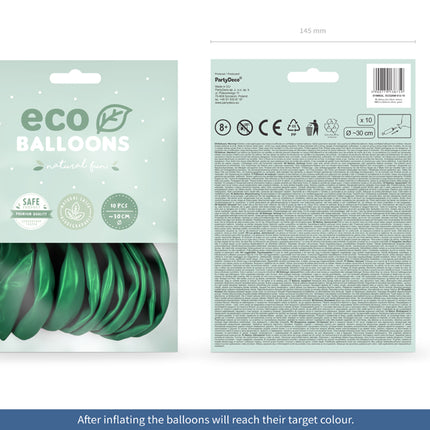 "Eco" balionai 26 cm metalinio atspalvio, žali (10 vnt.)