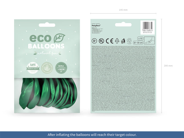"Eco" balionai 26 cm metalinio atspalvio, žali (10 vnt.)