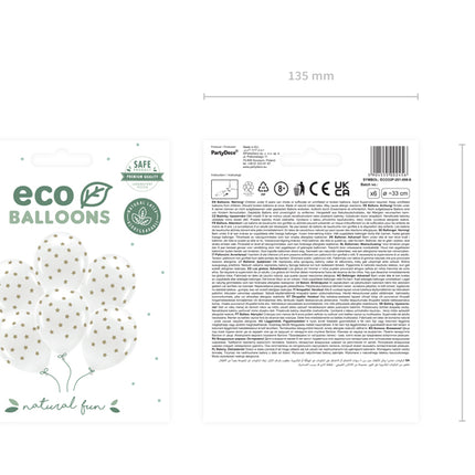 Pasteliniai "Eco" balionai 33 cm, žvaigždės, balti (6 vnt.)