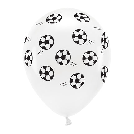 Lateksiniai ekologiški balionai „Futbolas“. Baltos spalvos, dydis apie 33 cm. Penkių pusių juoda spauda. Rinkinyje 6 vnt. balionų.