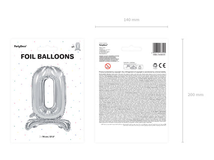 Stovintis Folinis balionas Nr. ''0'', 70 cm, sidabrinės spalvos