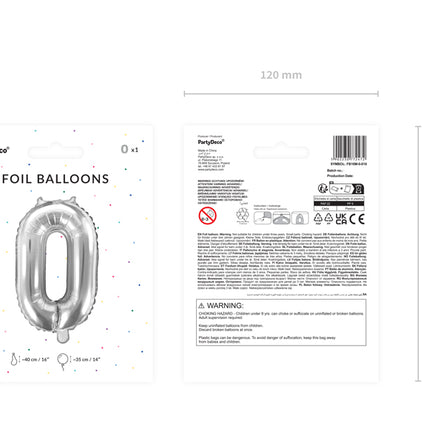 Folinis balionas "0", 35 cm, sidabrinis