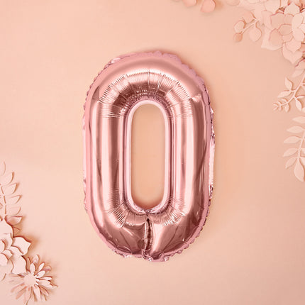 Folinis balionas "0", 35 cm, rožinio aukso spalvos