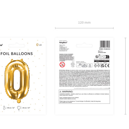 Folinis balionas "0", 35 cm, aukso spalvos