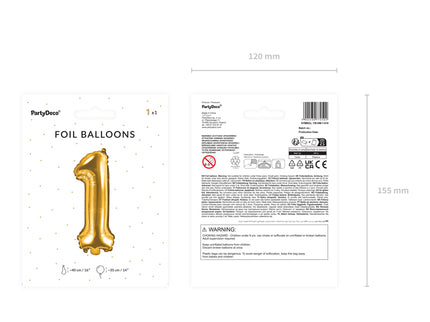 Folinis balionas "1", 35 cm, auksinis