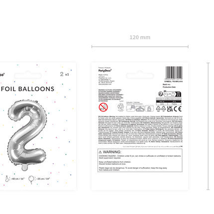 Folinis balionas "2", 35 cm, sidabrinis