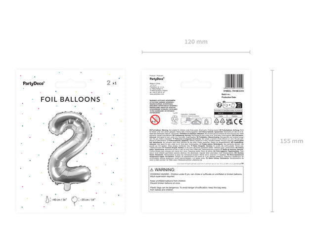 Folinis balionas "2", 35 cm, sidabrinis