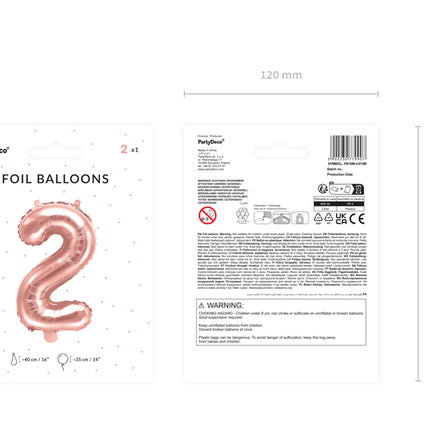 Folinis balionas "2", 35 cm, rožinio aukso spalvos