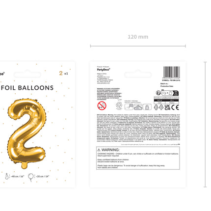 Folinis balionas "2", 35 cm, auksinis
