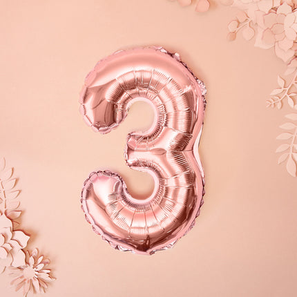 Folinis balionas "3", 35 cm, rožinio aukso spalvos