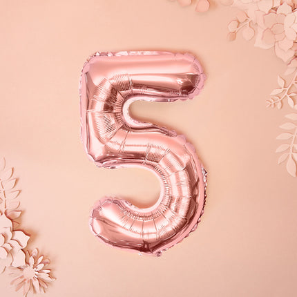 Folinis balionas "5", 35 cm, rožinio aukso spalvos