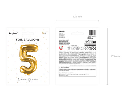 Folinis balionas "5", 35 cm, auksinis