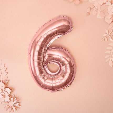 Folinis balionas "6", 35 cm, rožinio aukso spalvos