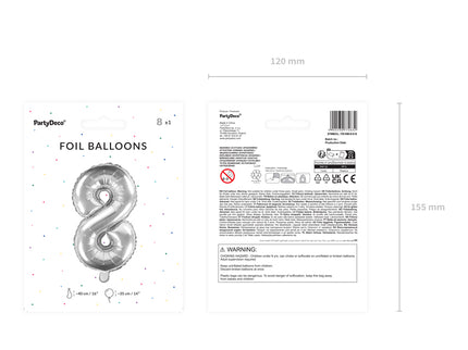 Folinis balionas "8", 35 cm, sidabrinis