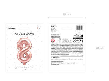 Folinis balionas "8", 35 cm, rožinio aukso spalvos