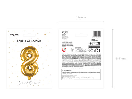 Folinis balionas "8", 35 cm, aukso spalvos