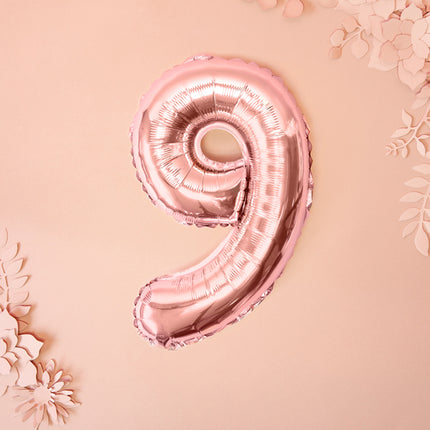 Folinis balionas "9", 35 cm, rožinio aukso spalvos