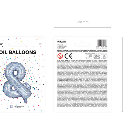 Folinis balionas ženklas "&", 35 cm, holografinės spalvos