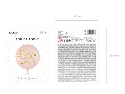 Folinis balionas ''Love you mom'', 45 cm, rožinis