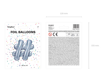 Folinis balionas ženklas "#", 35 cm, holografinės spalvos