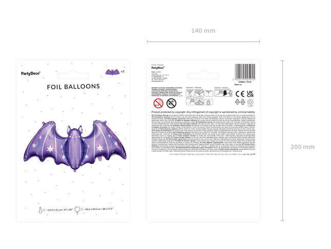 Folinis balionas "Šikšnosparnis", violetinis