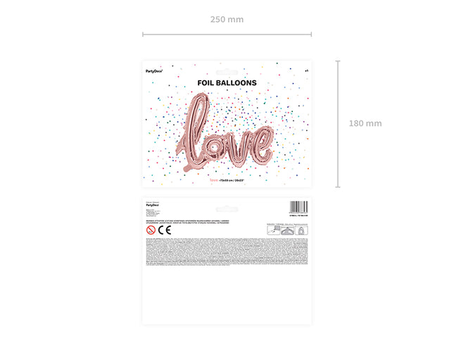 Folinis balionas „Love“, 73 x 59 cm, rožinis auksas
