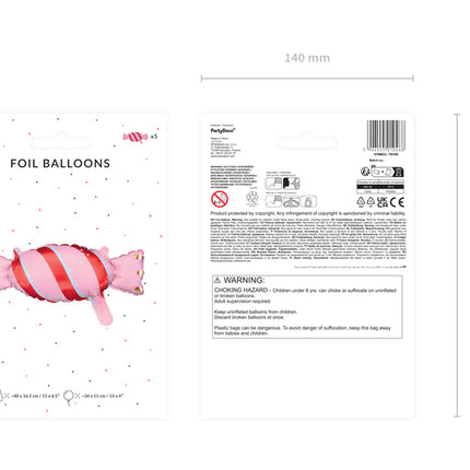 Foliniai balionai girliandai „Saldainis“, 40 x 16,5 cm (5 vnt.)
