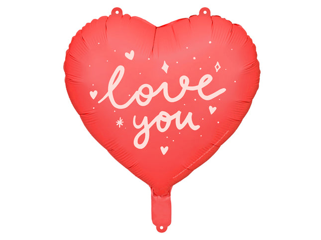 Folinis balionas „Love you“, širdelės formos, įvairių spalvų. Dydis nepripūtus – apie 45 cm, pripūtus 35 cm. Galima pildyti oru arba heliu. Komplekte pridedamas šiaudelis. Puikiai tiks žmogui kurį myli.
