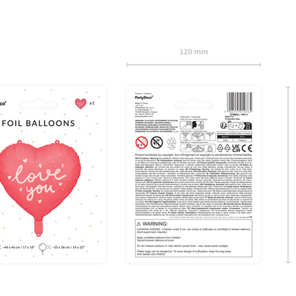 Folinis balionas „Love you“, širdutės formos, 45 cm