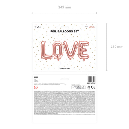 Folinis balionas „Love“, 140 x 35 cm, rožinis auksas