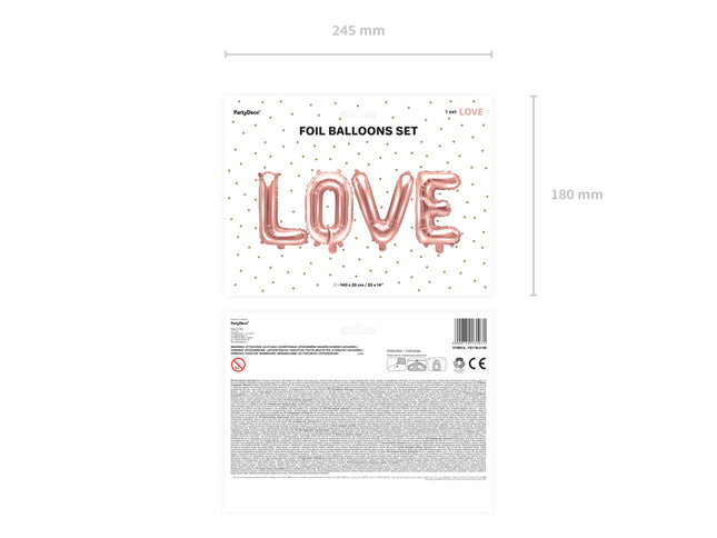 Folinis balionas „Love“, 140 x 35 cm, rožinis auksas