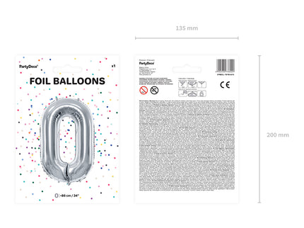 Folinis balionas "0", 86 cm, sidabrinis