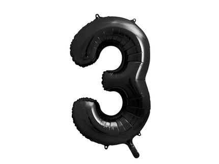 Folinis skaičiaus balionas „3“. Juodos, pastelinės spalvos. Dydis nepripūtus - apie 100 cm, pripūtus 86 cm. Tinka pildyti oru arba heliu. Balionas užsandarėjantis. Yra kabliukai dekoravimui. Smagus gimtadienių akcentas.