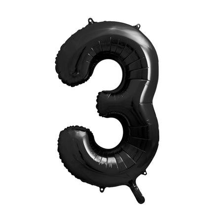 Folinis skaičiaus balionas „3“. Juodos, pastelinės spalvos. Dydis nepripūtus - apie 100 cm, pripūtus 86 cm. Tinka pildyti oru arba heliu. Balionas užsandarėjantis. Yra kabliukai dekoravimui. Smagus gimtadienių akcentas.