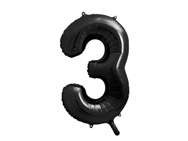 Folinis skaičiaus balionas „3“. Juodos, pastelinės spalvos. Dydis nepripūtus - apie 100 cm, pripūtus 86 cm. Tinka pildyti oru arba heliu. Balionas užsandarėjantis. Yra kabliukai dekoravimui. Smagus gimtadienių akcentas.
