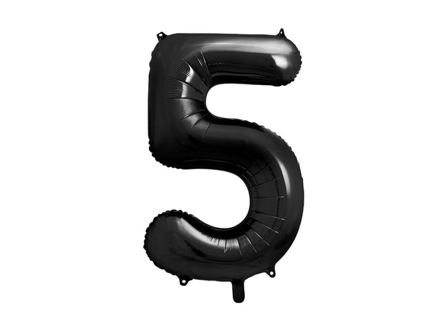 Folinis skaičiaus balionas „5“. Juodos, pastelinės spalvos. Dydis nepripūtus - apie 100 cm, pripūtus 86 cm. Tinka pildyti oru arba heliu. Balionas užsandarėjantis. Yra kabliukai dekoravimui. Smagus gimtadienių akcentas.