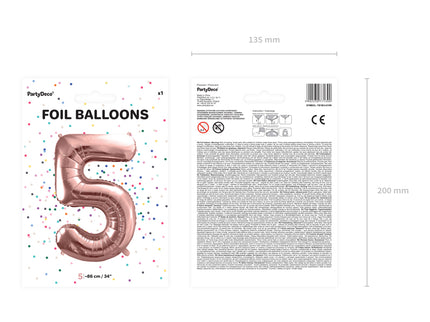 Folinis balionas "5", 86 cm, rožinio aukso spalvos