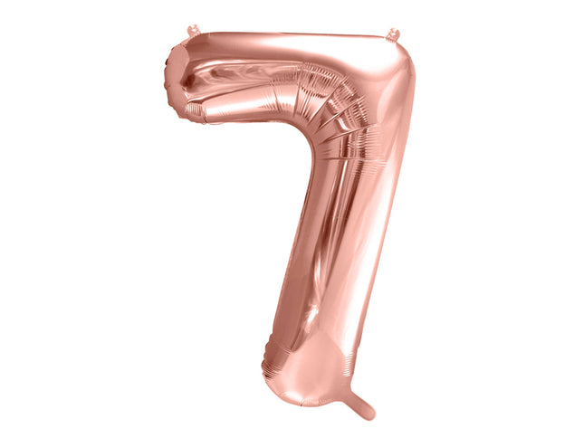 Metalinis Folinis balionas Nr. "7", rožinio aukso spalvos, dydis prieš pripučiant apie 100 cm (39''), dydis pripūtus apie 86 cm (34''). Pripučiamas heliu ir oru.