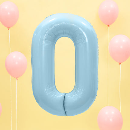 Folinis balionas "0", 86 cm, šviesiai mėlynos spalvos
