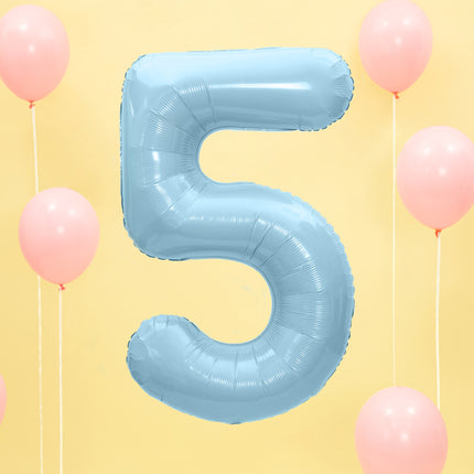 Folinis balionas "5", 86 cm, šviesiai mėlynos spalvos