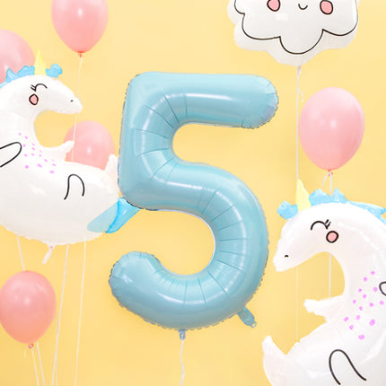 Folinis balionas "5", 86 cm, šviesiai mėlynos spalvos