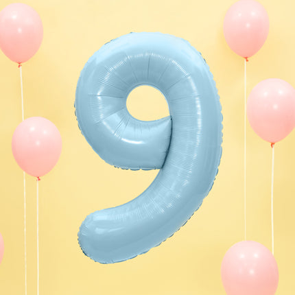 Folinis balionas "9", 86 cm, šviesiai mėlynos spalvos