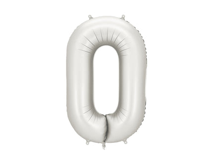 Folinis skaičiaus balionas „0“, sidabrinis. Satininis paviršius. Dydis nepripūtus – apie 100 cm, pripūtus 86 cm. Tinka pildyti oru arba heliu. Komplekte pridedamas šiaudelis. Balionas savaime užsisandarinantis, su kabliukais dekoravimui. Smagus gimtadienių akcentas.