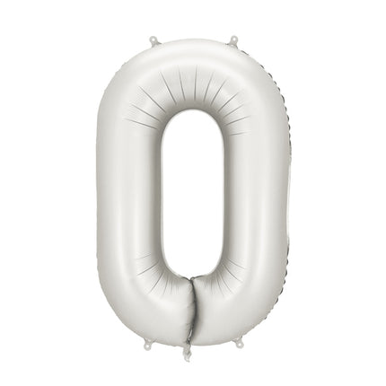 Folinis skaičiaus balionas „0“, sidabrinis. Satininis paviršius. Dydis nepripūtus – apie 100 cm, pripūtus 86 cm. Tinka pildyti oru arba heliu. Komplekte pridedamas šiaudelis. Balionas savaime užsisandarinantis, su kabliukais dekoravimui. Smagus gimtadienių akcentas.