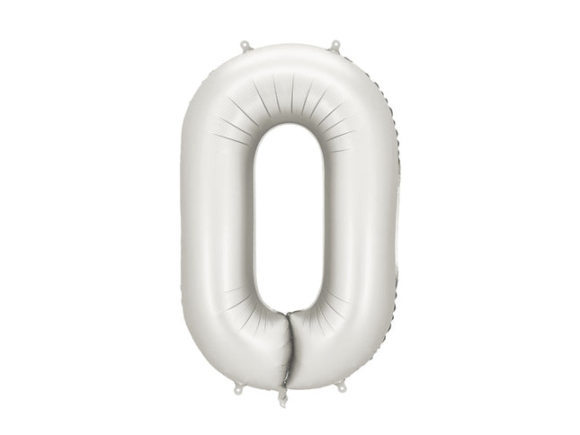 Folinis skaičiaus balionas „0“, sidabrinis. Satininis paviršius. Dydis nepripūtus – apie 100 cm, pripūtus 86 cm. Tinka pildyti oru arba heliu. Komplekte pridedamas šiaudelis. Balionas savaime užsisandarinantis, su kabliukais dekoravimui. Smagus gimtadienių akcentas.