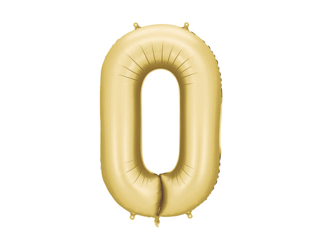 Folinis skaičiaus balionas „0“, auksinis. Satininis paviršius. Dydis nepripūtus – apie 100 cm, pripūtus 86 cm. Tinka pildyti oru arba heliu. Komplekte pridedamas šiaudelis. Balionas savaime užsisandarinantis, su kabliukais dekoravimui. Smagus gimtadienių akcentas.