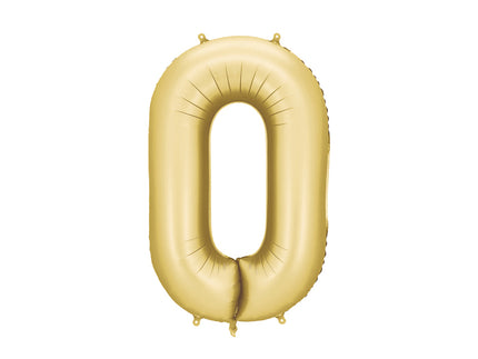 Folinis skaičiaus balionas „0“, auksinis. Satininis paviršius. Dydis nepripūtus – apie 100 cm, pripūtus 86 cm. Tinka pildyti oru arba heliu. Komplekte pridedamas šiaudelis. Balionas savaime užsisandarinantis, su kabliukais dekoravimui. Smagus gimtadienių akcentas.