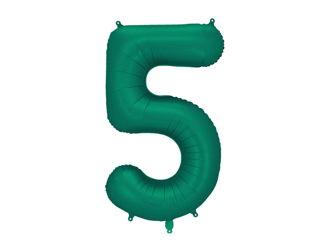 Folinis skaičiaus balionas „5“, tamsiai žalias. Satininis paviršius. Dydis nepripūtus – apie 100 cm, pripūtus 86 cm. Tinka pildyti oru arba heliu. Komplekte pridedamas šiaudelis. Balionas savaime užsisandarinantis, su kabliukais dekoravimui. Smagus gimtadienių akcentas.