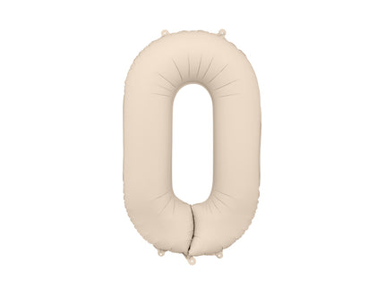 Folinis skaičiaus balionas „0“, šiltai pilkas. Matinis. Dydis nepripūtus - apie 100 cm, pripūtus 86 cm. Tinka pildyti oru arba heliu. Komplekte pridedamas šiaudelis. Balionas užsisandarinantis. Turi kabliukus tvirtinimui. Puikiai atrodo per gimtadienių šventes.